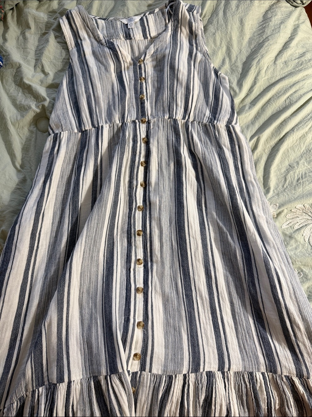 Time and Tru Sleeveless Button-Front Striped Midi Dress - Blue & White